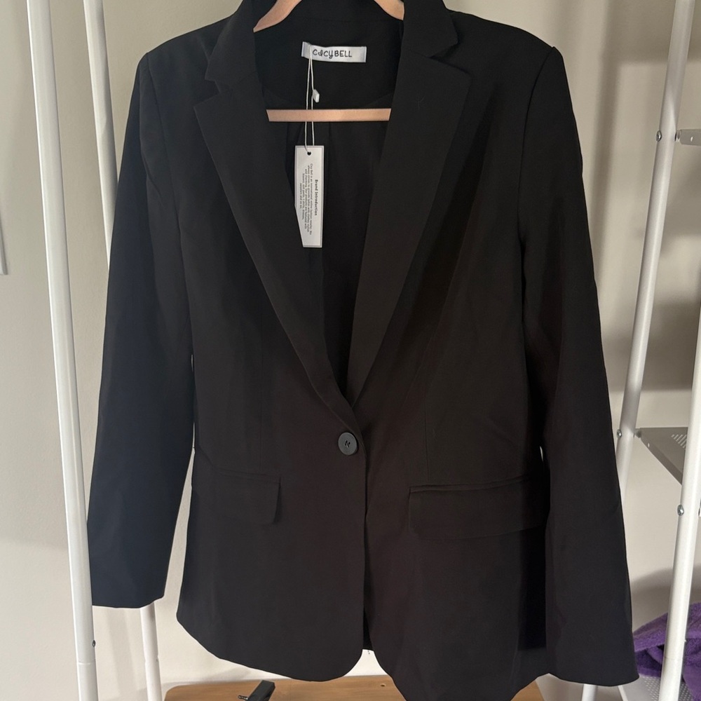 Casual One-Button Women’s Oversized Blazer in Black NWT
